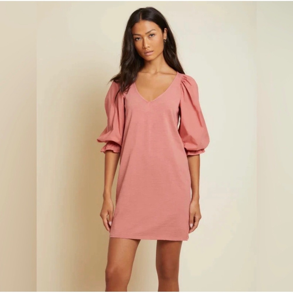 Nation LTD Oralia Flounce‎ Sleeve Mini Dress Pink V-Neck Puff Sleeve Size M